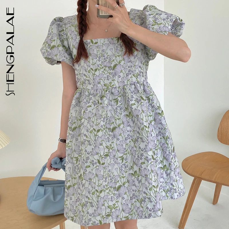 Женское платье с пышными рукавами SHENGPALAE винтажное свободное тонкое высокой