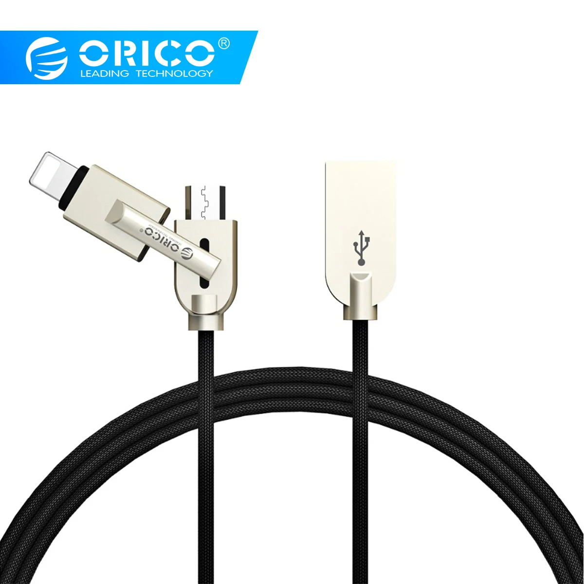 ORICO, освещение Micro USB кабель 2-в-1 2.4A Max быстрая Зарядное устройство Кабель-адаптер для iphone ipad samsung Xiaomi huawei