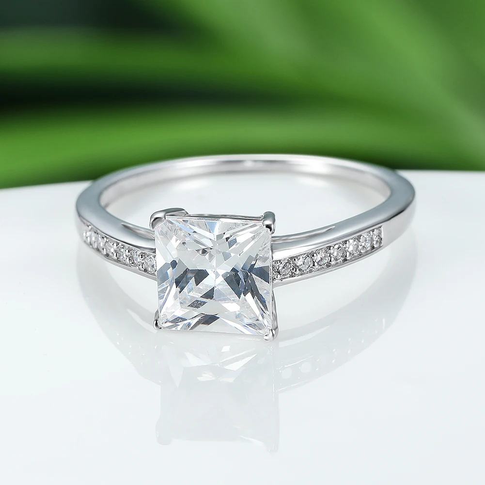

Simple Silver Square Diamond Ring for Women Sparkling Cubic Zircon Rings Female Wedding Engagement Accessories Jewelry Gift