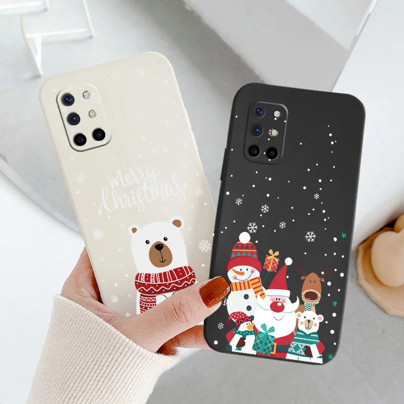 

White Snowman Square Liquid Silicone Case For Oneplus 8t 9 9pro pro Camera Lens Protection Shockproof Soft Phone Cover Case