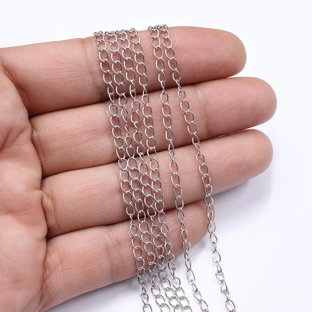 5 Meters Tiny 3mm Bezel Set White Gold Plated Copper Fashion Chain Paperclip Neck Chain Pearl Necklace Making DIY