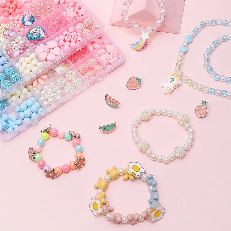 

Kids DIY Handmade Beaded Jewelry Making With Accessory Set Children Creative 24/15 Grid Girl Necklace Bracelet Children Gift