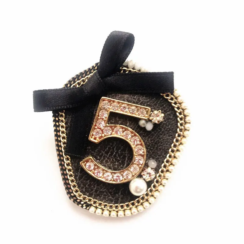 Винтажная маленькая брошь с номером 5 значок из водного меха тканевая булавка для