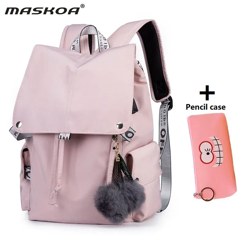 Женские розовые рюкзаки Студенческая школьная сумка USB зарядка рюкзак для