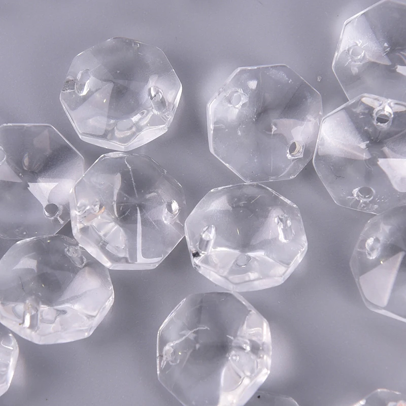 

50pcs/lot Crystal Glass Prisms Octagonal Beads 14mm Pendant Hanging Decoration Lighting Accessories