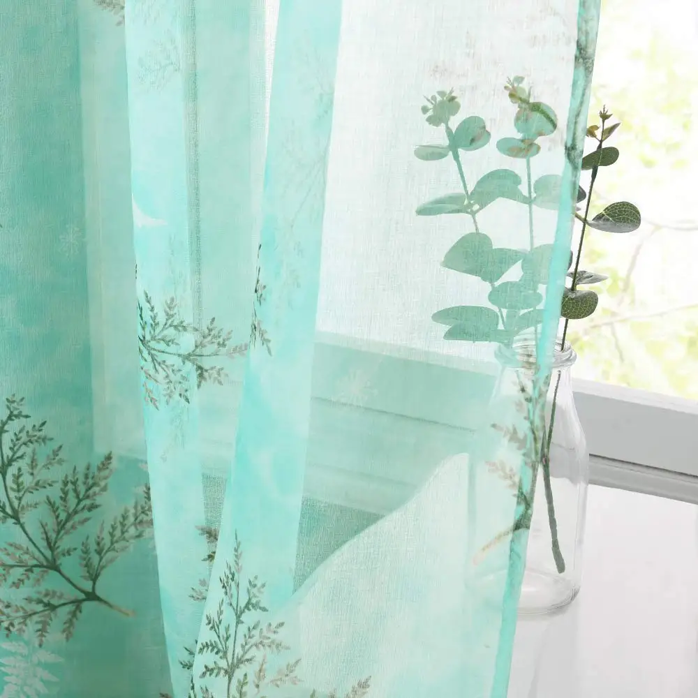 Полупрозрачные шторы с принтом листьев 1 шт. | Дом и сад