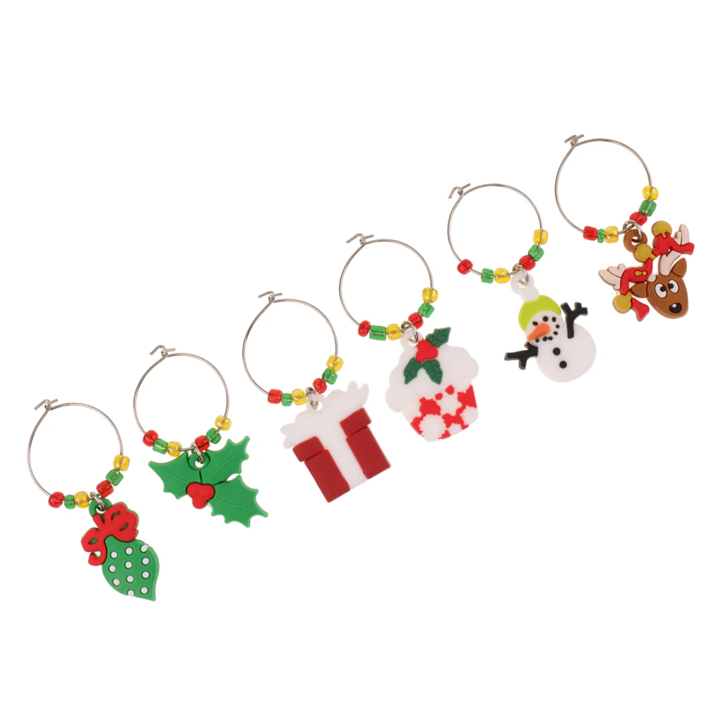 

6pcs/Set Wine Glass Charms Christmas Themed Wine Glass Marks Drink Tags Wine