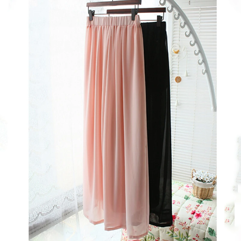 

New Fashion Women Chiffon Pants Summer Wide Leg Pants High Waist Long Loose Pants Palazzo Culottes Trousers Femme Pantalones