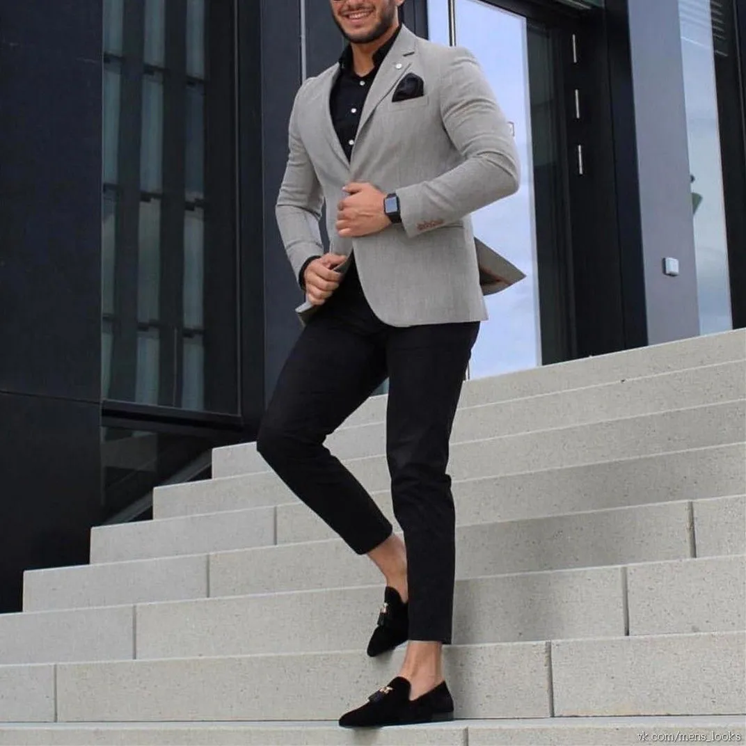 

2Piece Tailor Made Costume Homme Grey Men Suits Office Man Blazers Male Jacket Groom Wear Slim Fit Tuxedo Wedding Suits 213