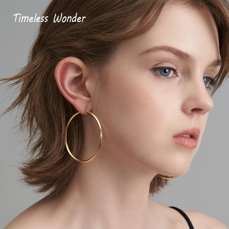 

Timeless Wonder Titanium XL Circle Statement Drop Earrings Women Jewelry Punk Gothic Boho Designer Top Hiphop Trendy Ins 2528