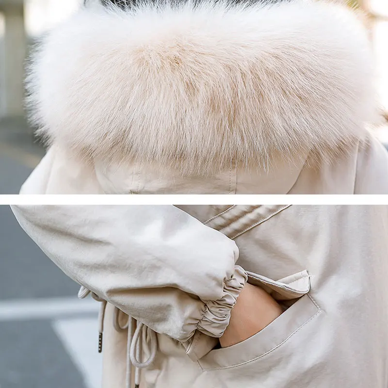 Big fur collar Slim Parka Women 2020 New Thick Winter Down Cotton Coat Large size Loose Padded Jacket Hooded Warm Outerwear D118
