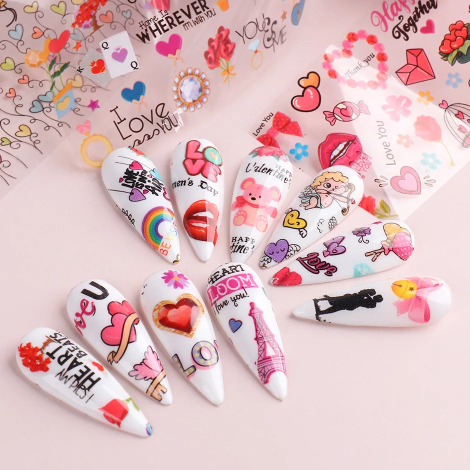 

Valentines Nail Foil Transfer Stickers 10Rollls Valentines’ Day Nail Art Decorations Foils Romantic Love Heart Transfer Stickers