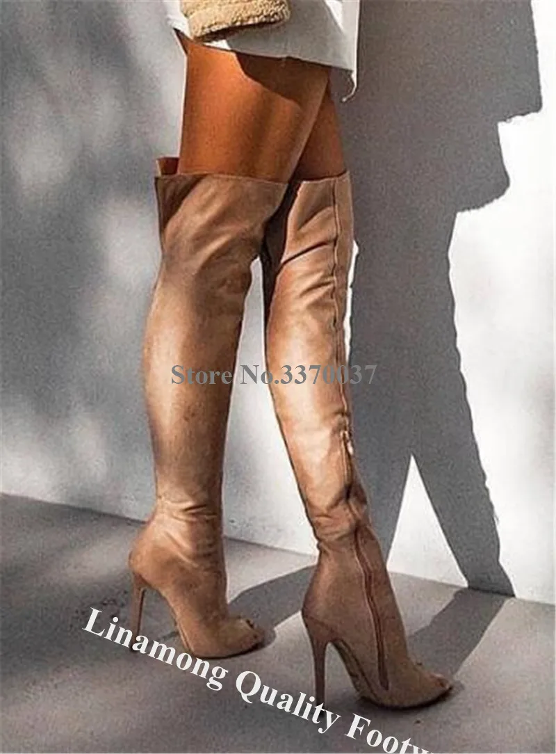 Новые модные женские туфли лодочки с открытым носком из замши кожи на шпильке