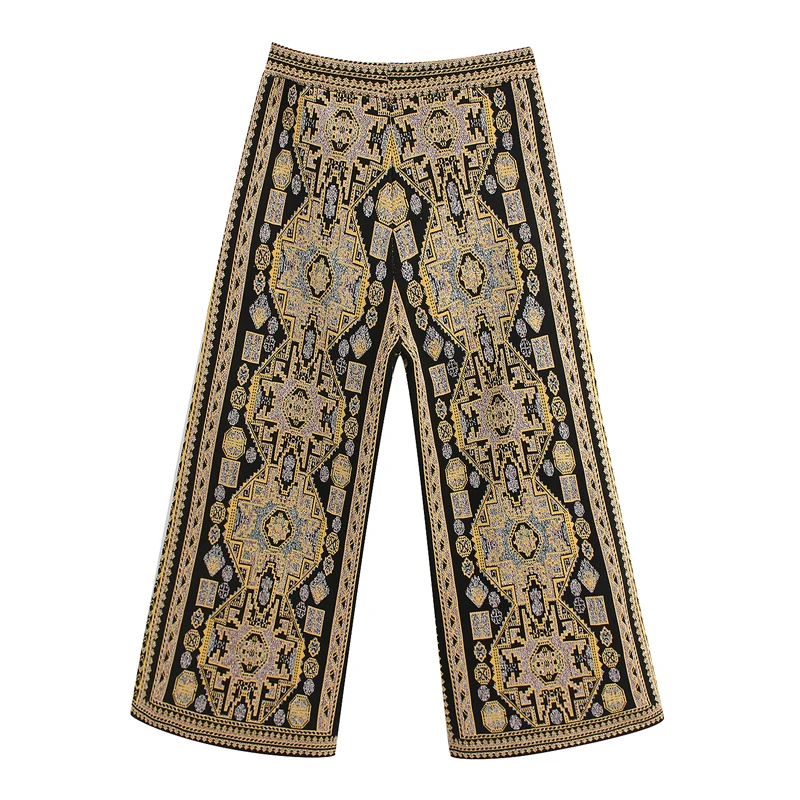 Винтажные шикарные жаккардовые трикотажные брюки женские модные с эластичной