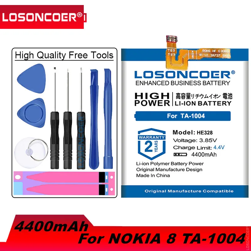 LOSONCOER 4400mAh HE328 батарея для Nokia 8 Nokia8 TA 1004 N8 H 328 Новые поступления Высокая емкость 0