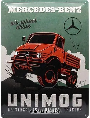 

Retro Tin Sign, Mercedes-Benz Unimog Gift idea for car accessoires Fans Metal Plaque, vintage Design for Decoration