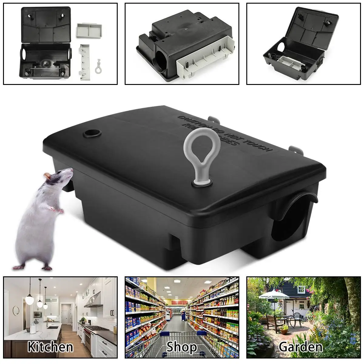 

Rat Mouse Mice Rodent Bait Block Station Box Trap & Key for Home Warehouse Hotel