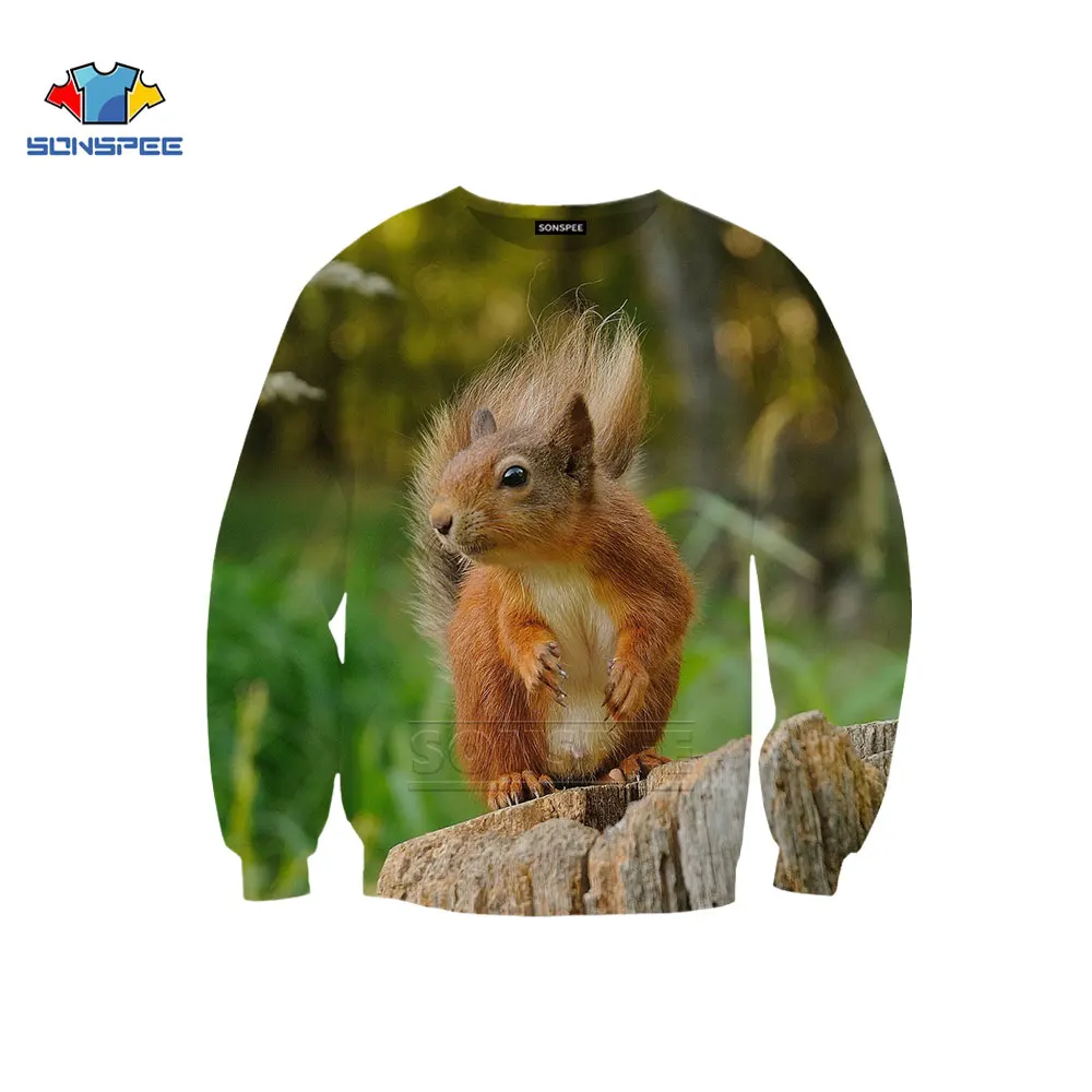 

SONSPEE Squirrel Animal Sweatshirt New Men Women Hoodies 3D Print Harajuku Street Prety Cool Cute Fashion Top Neck Pullover