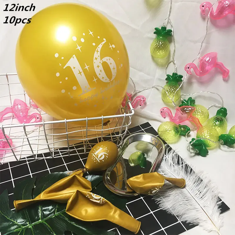 10pcs gold 16 1" Золотые латексные воздушные шары черные 30 40 50 60 70 лет с днем рождения украшения для взрослых воздушные шары Cumpleanos Globos Balony - Цвет: 10pcs gold 16
