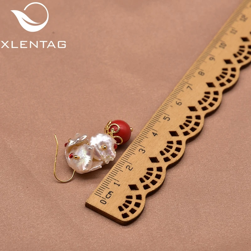 Женские серьги подвески с натуральным жемчугом XlentAg из Красного камня ручной