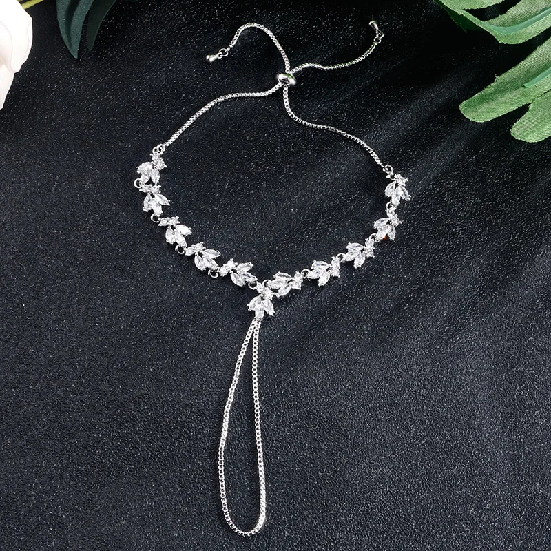 White Color UILZ Модный изысканный маркиз огранка кубический циркон регулируемые браслеты для женщин Модный соединяющийся браслет, соединенный с кольцом на пальце ювелирные изделия JMBP143 - Окраска металла: White Color