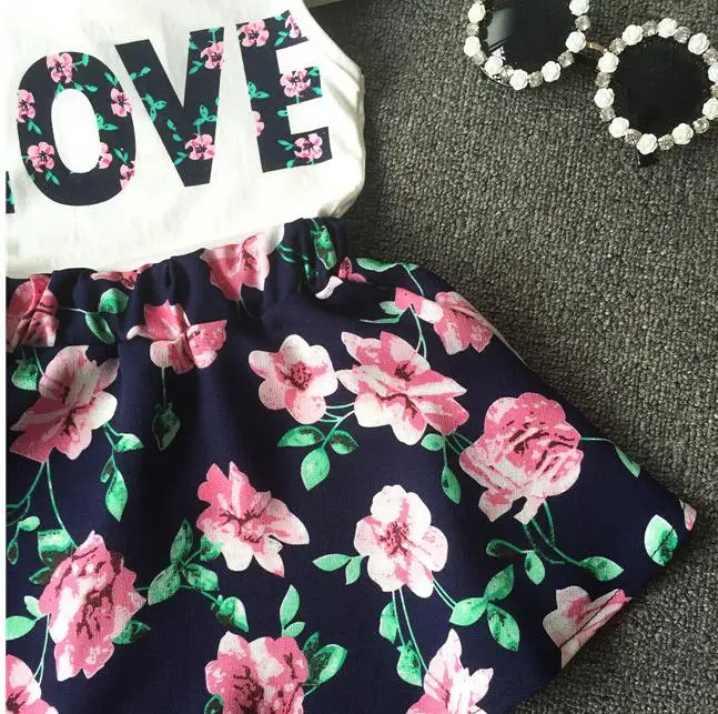 Летние комплекты одежды для девочек с принтом любовь юбки без рукавов и
