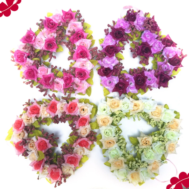 

Artificial flower wreath Heart-shaped Flower Garland Romantic Wedding Decorative Silk Garlands Flower Wreaths for Wedding Party