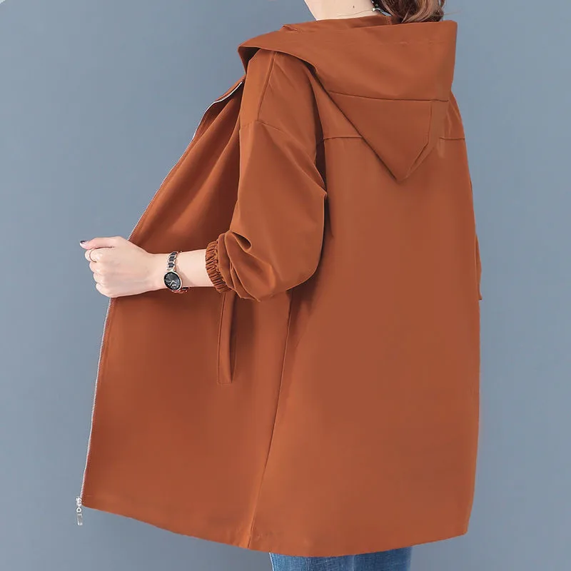 

Осенняя тонкая ветровка в Корейском стиле, свободная куртка с капюшоном, Женская Повседневная бейсбольная форма, Женская куртка, пальто с ц...