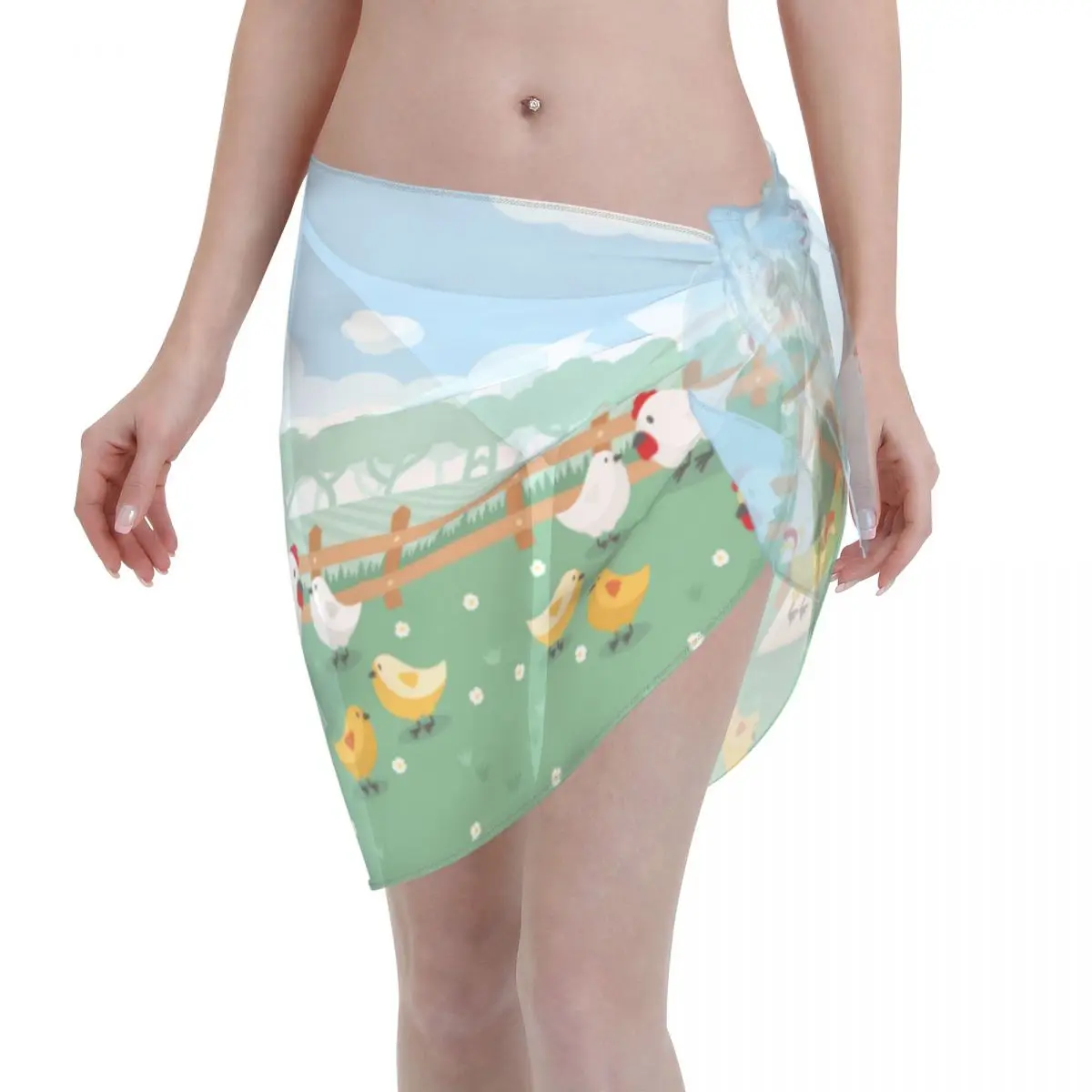 

Women See-Through Beach Bikini Cover Up Wrap Scarf Swimwear Pareo Sarong Dress Chickens Yard Casual Beach Dress