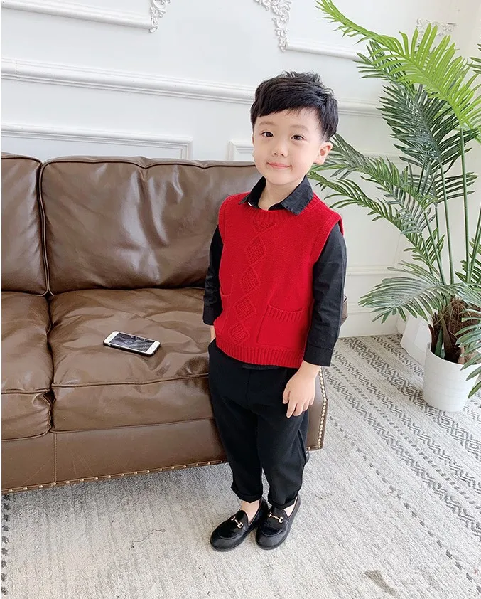 90-140cm height new autumn boys fashion knitted vest kids spring autumn clothing boys casual vest