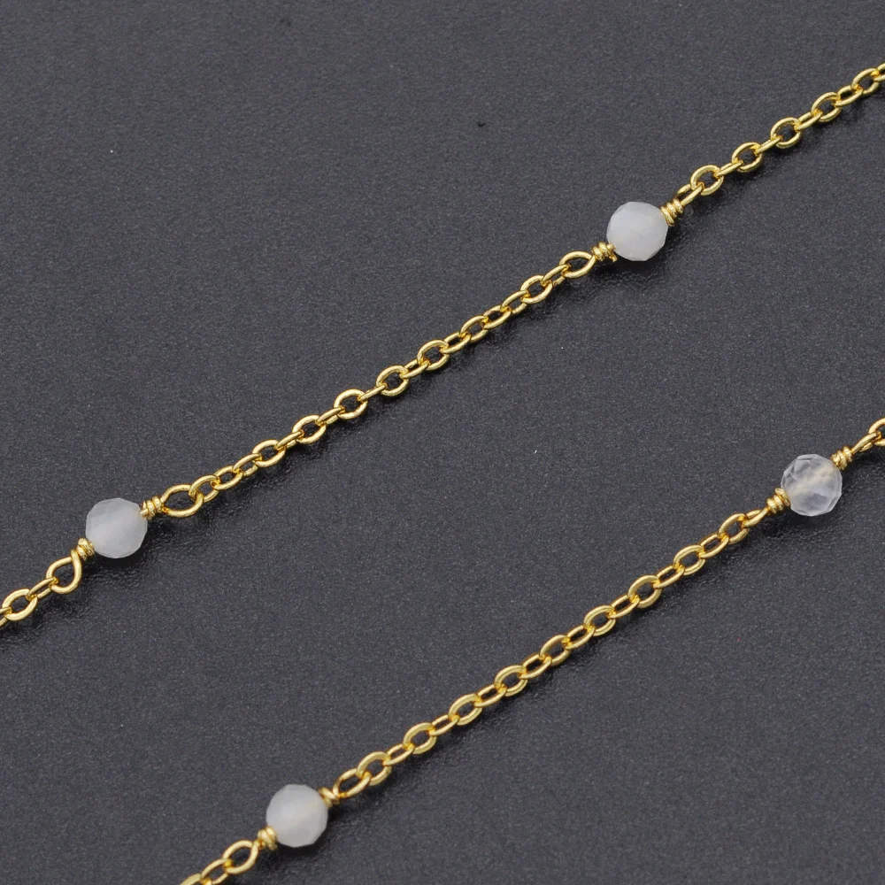 

30 Meters/lot Gold Plated 3mm Natural Stone Beads diy jewelry Making Chains Wholesale Factory Direct