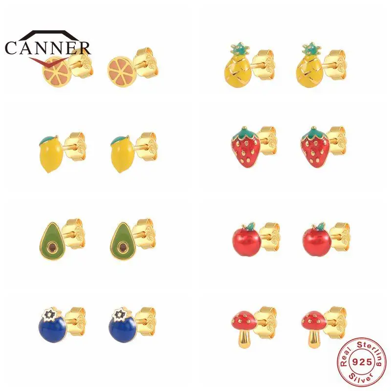 

CANNER 925 Sterling Silver Small Cute Lemon Avocado Fruits Piercing Stud Earrings for Women Earings Silver 925 Fine Jewelry Gift