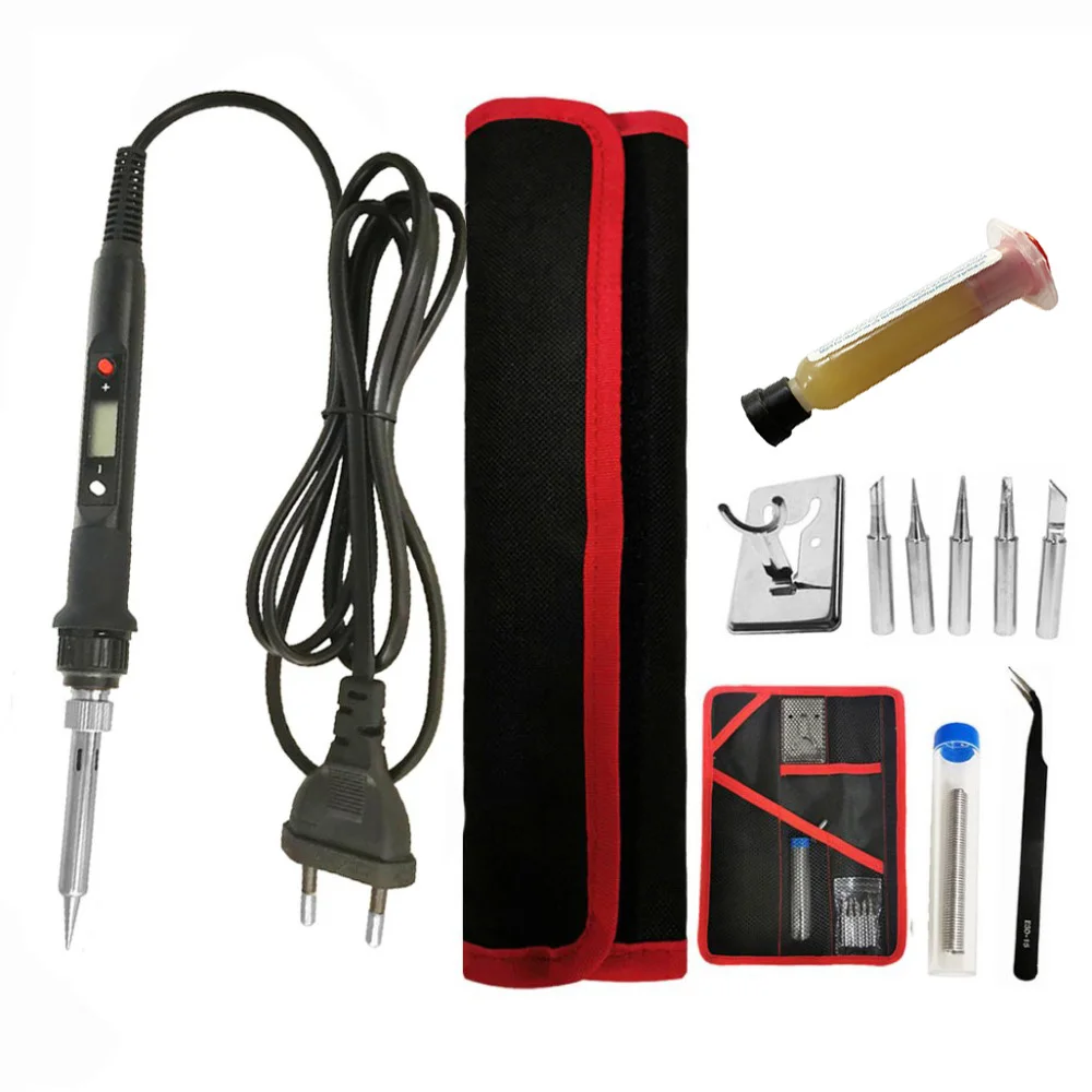 80w digital electric soldering iron set kit welding iron staion 110v 220v with soldering paste flux tips stand tool bag free global shipping