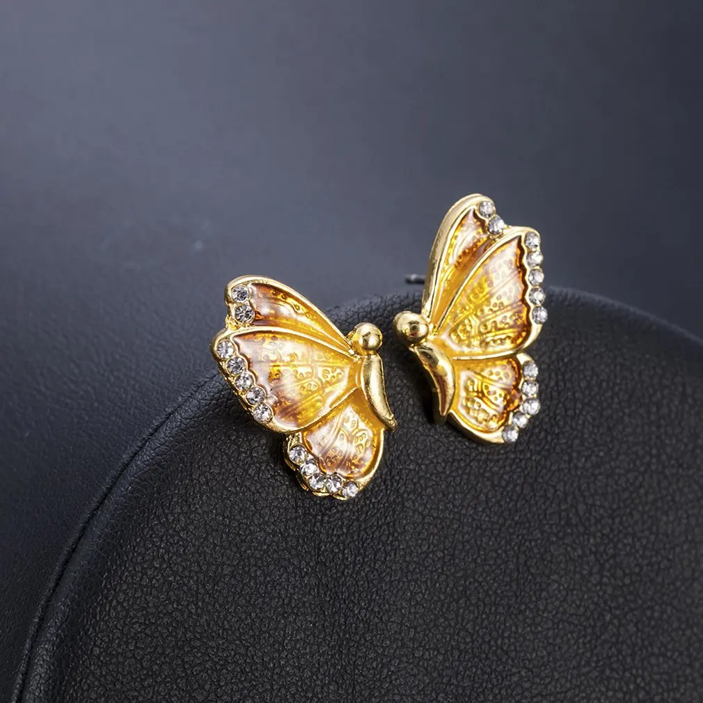 Oil Painted Butterfly Stud Earrings Rhinestone Wild Animal Female Women Birthday Party Jewelry Girls Best Gift dropshipping | Украшения и