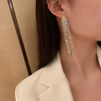 fyuan geometric crystal earrings for women bijoux long tassel rhinestone dangle earrings statement jewelry