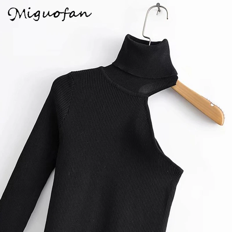 Miguofan women sweaters one shoulder sweater turtleneck jumpers stretchy asymmetrical pullovers female chic knit tops | Женская одежда
