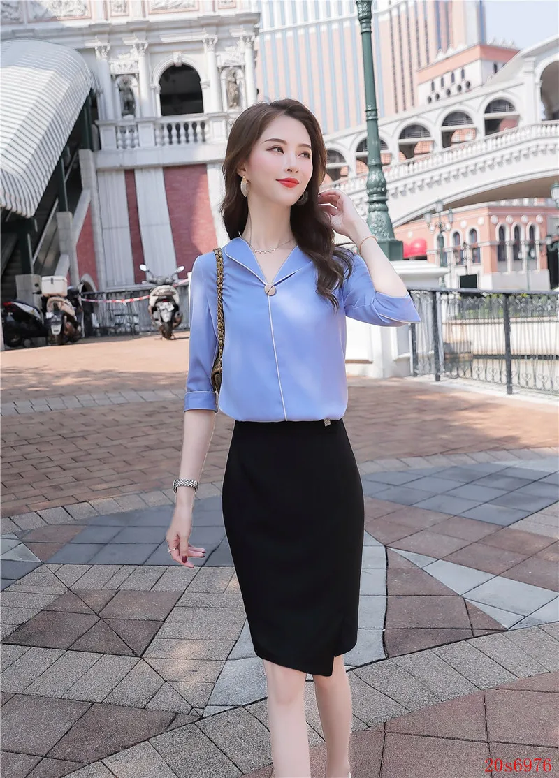 Женский офисный комплект из 2 предметов блузка с коротким рукавом и юбка|Рубашки|