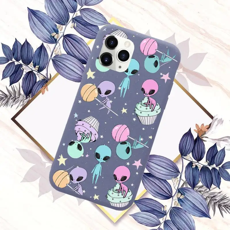 

Aesthetics Cute Cartoon alien space Phone Case Purple Candy Color for iPhone 11 12 mini pro XS MAX 8 7 6 6S Plus X SE 2020 XR