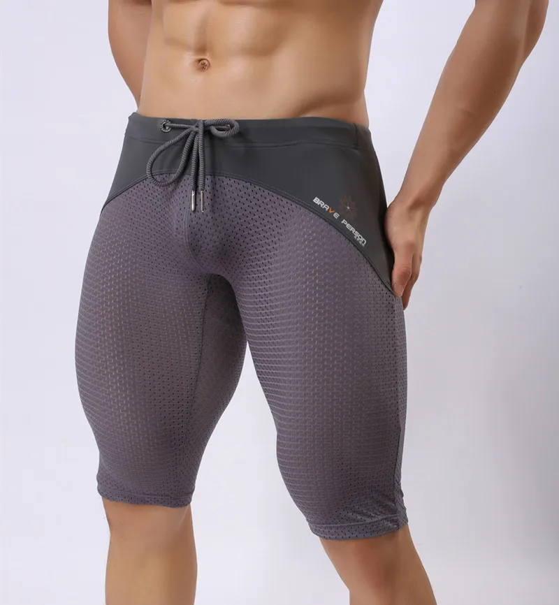 BRAVE PERSON Summer Style Breathable Mesh Men Tight casual Shorts Bodybuilding Solid Tights Mesh Shorts sexy Transparent Shorts