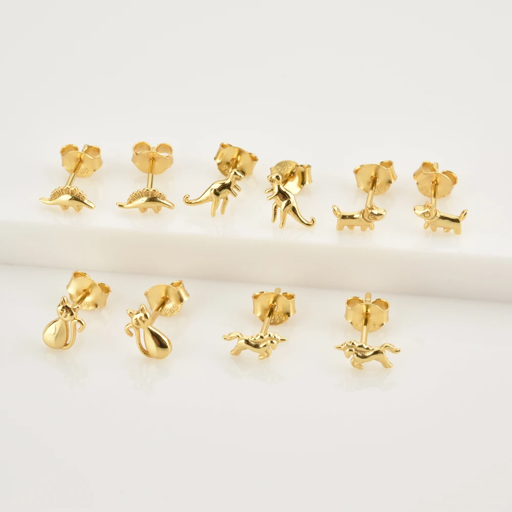 

Sterling Silver Small Gold Cat Stud Earring Piercing Ohrringe Fashion Fine Jewelry Luxury Rock Punk Jewels Gift 2021 silver
