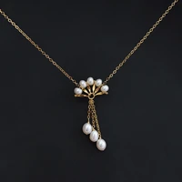 lii ji women choker necklace 925 sterling silver real pearl fan pendant tassels necklace freshwater pearl jewelry for gift