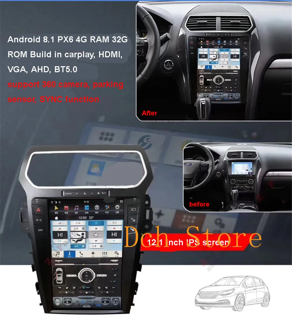 12,1 дюймов вертикальный tesla стиль Android 8,1 автомобильный dvd-плеер gps навигация радио для Ford Explorer 2011- px6 carplay hdmi ips