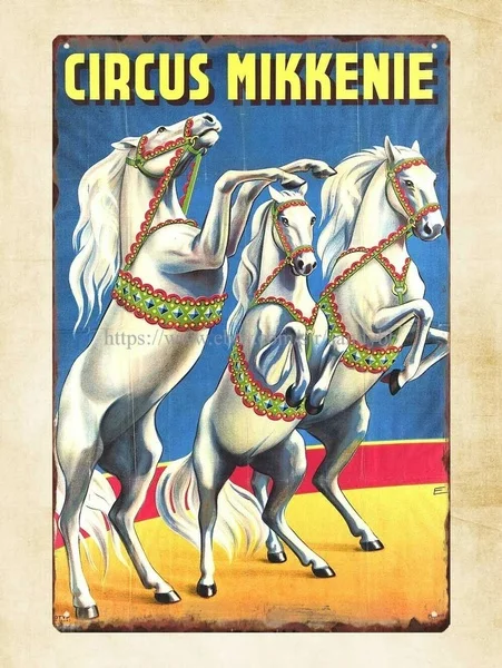 

Circus Mikkenie Triple Horses Metal 20X30 Tin Sign Indoor Wall Art