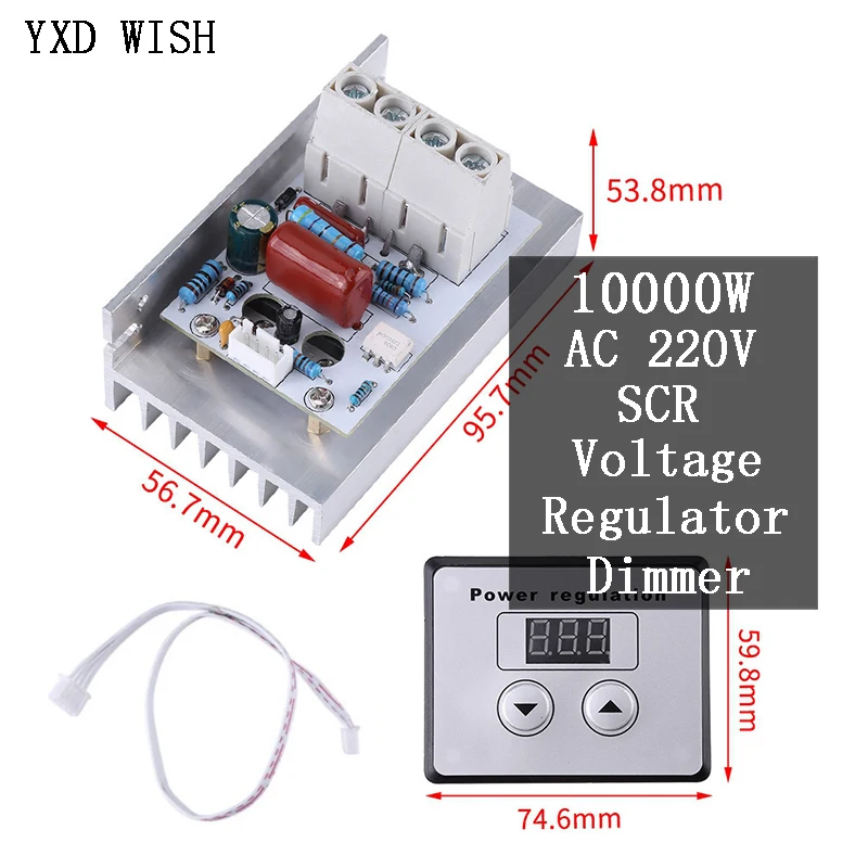 

Кремниевый Электронный регулятор напряжения, переменный ток 0-220 В, 10000 Вт, тиристорный контроллер температуры, скорости двигателя, диммер, т...