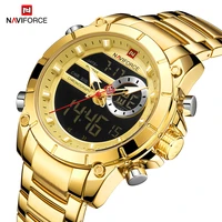 naviforce sport men watches fashion gold digital quartz wrist watch full steel waterproof dual time date clock relogio masculino
