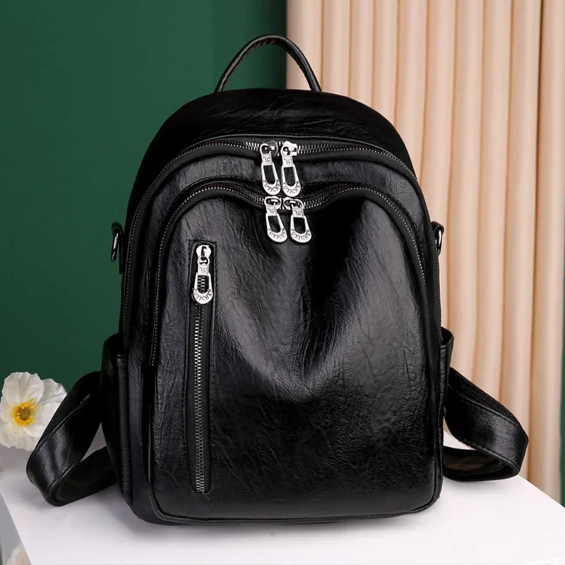 

Women's Leather Backpack Female Anti Theft Bagpack Casual Lady PU Travel Backpacks Multifunctional Rucksack New Designer Mochila