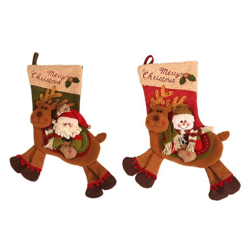 

Christmas Candy Gifts Bag Riding Deer Sock for Xmas Tree Hanging Ornaments Decor