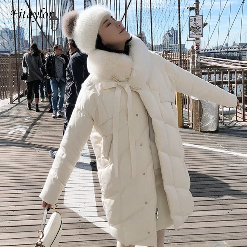 Fitaylor 2020 большой длинный пуховик с воротником из натурального Лисьего меха зимняя