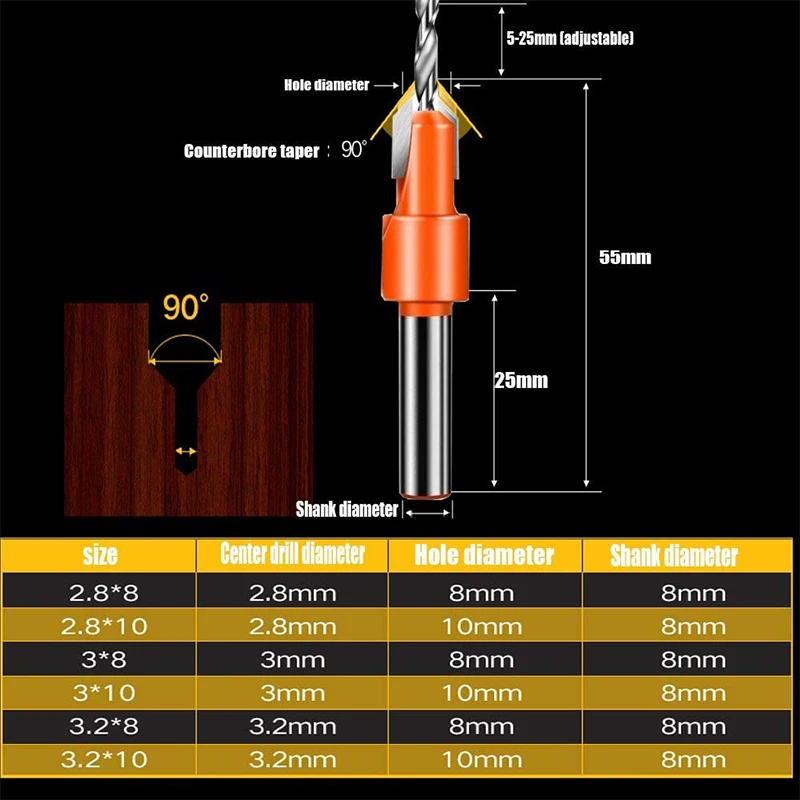 

Wood Hole Drill Bit Timber Wood Working Counter Sink Drill Bit Set Screw Cutter for Wood(6Pcs)