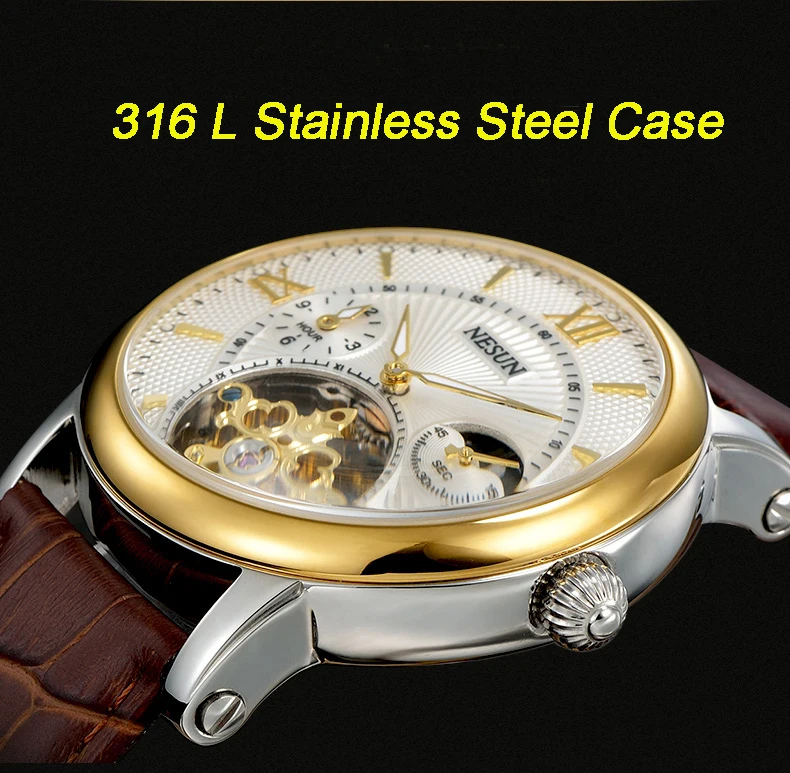 Швейцарские часы Nesun Skeleton Tourbillon для мужчин Топ люксовый бренд автоматические механические мужские часы водонепроницаемые relogio N9091-3
